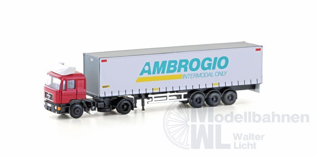 Lemke Minis 4071 - MAN F90 Gardinenplanen-Sattelzug Ambrogio N 1:160