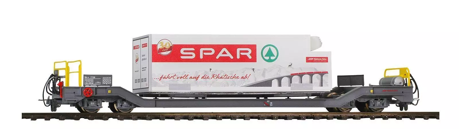 Bemo 2289118 - Tragwagen Sb-v 7728 RhB Ep.VI mit Container Spar Berge 125 A H0m