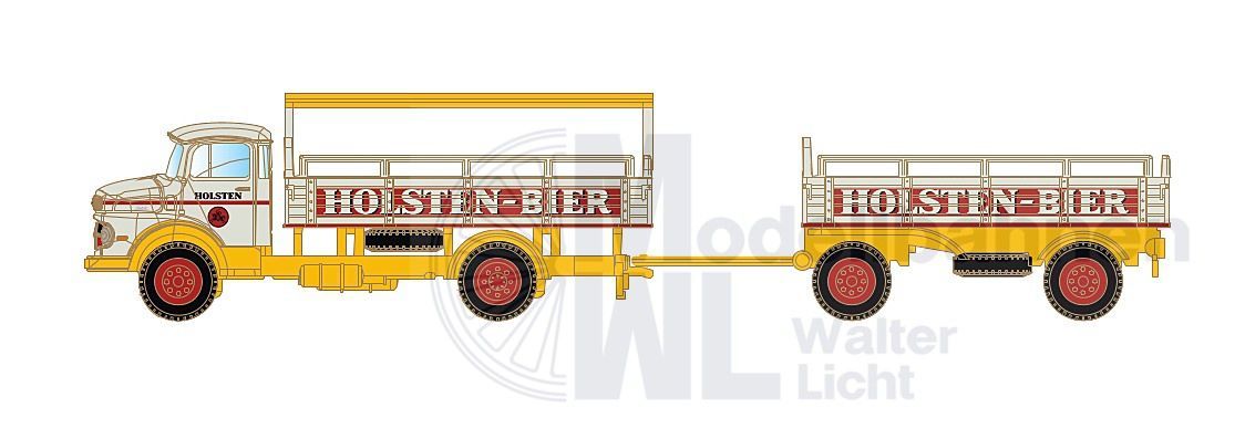 Lemke Minis 3469 - Mercedes-Benz L322 HZ Getränkepritsche Holsten Bier N 1:160