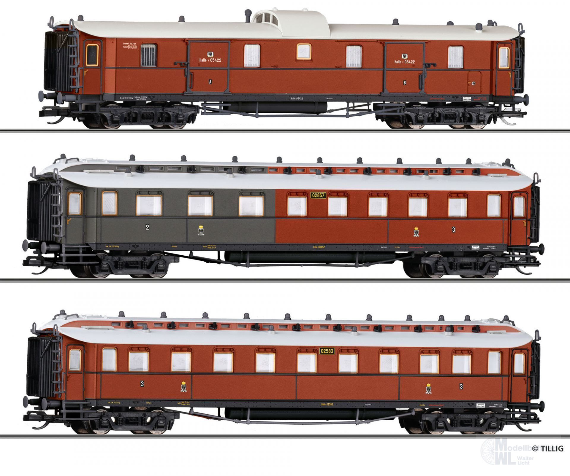 Tillig 01070 - Personenwagen Set K.P.E.V. Ep.I 3.tlg. Preußischer Schnellzug TT 1:120