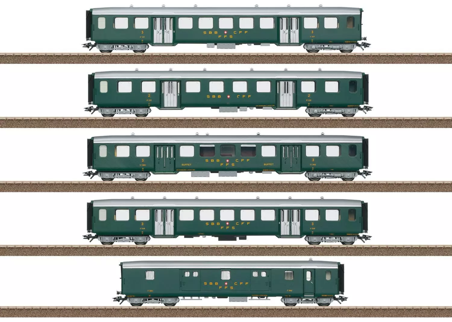 Trix 23134 - Personenwagen Set SBB Ep.III 5.tlg. Leichtstahlwagen H0/GL