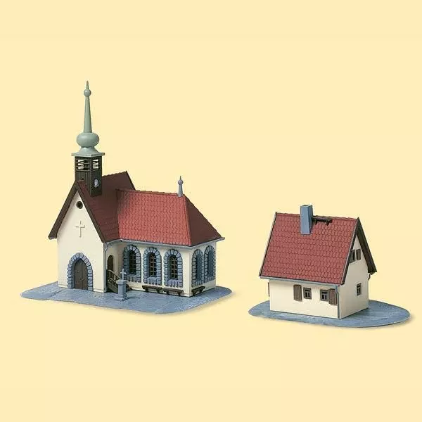 Auhagen 14461 - Dorfkirche mit Pfarrhaus N 1:160