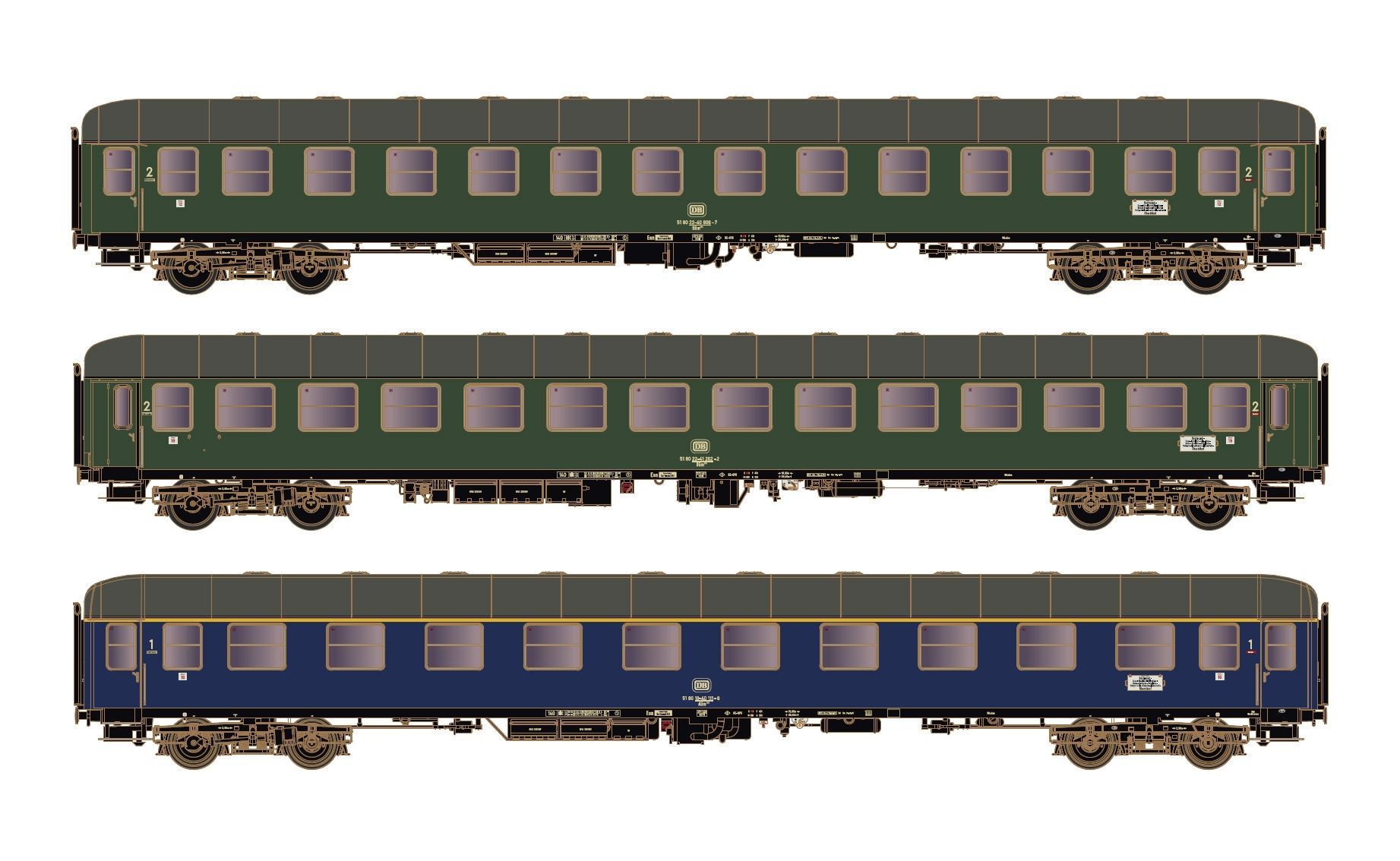 Hobbytrain 43041 - Personenwagen Set DB Ep.IV D1213 Dortmund Oberstdorf 1974 3.tlg. H0/WS