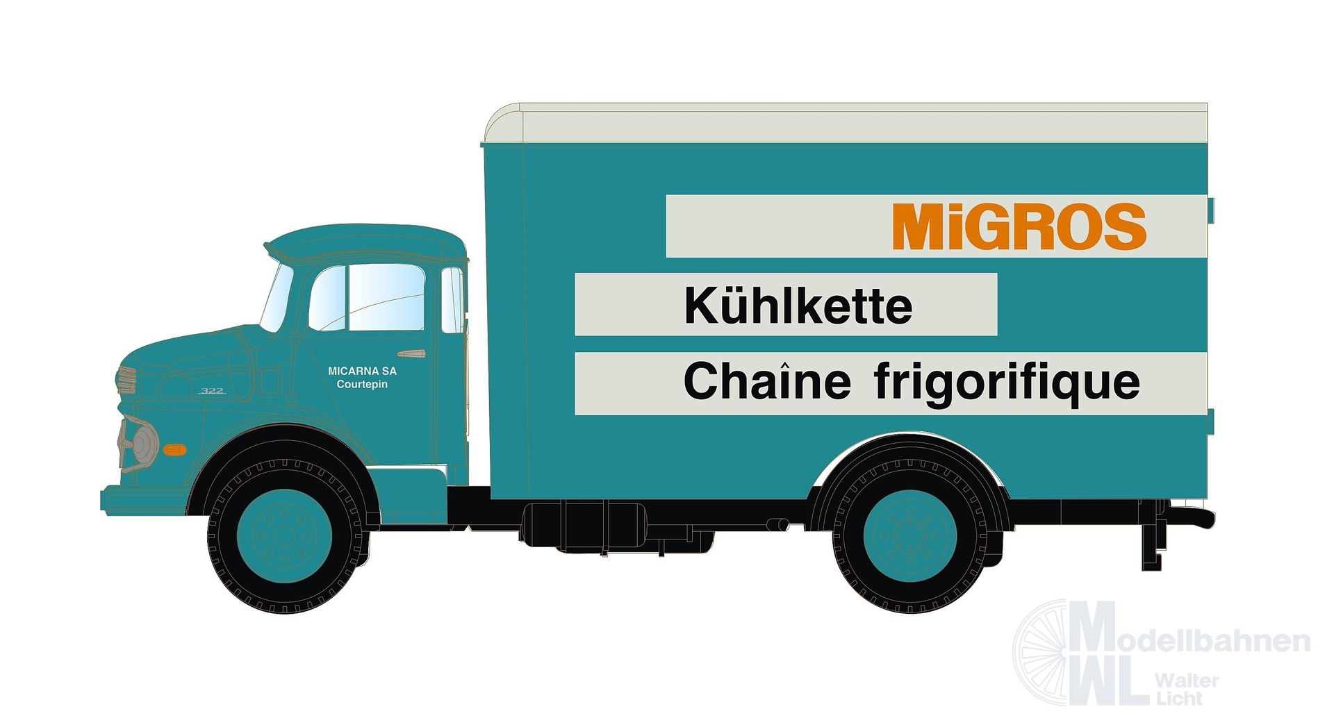 Lemke Minis 3470 - Mercedes-Benz L322 Koffer MIGROS (CH) N 1:160