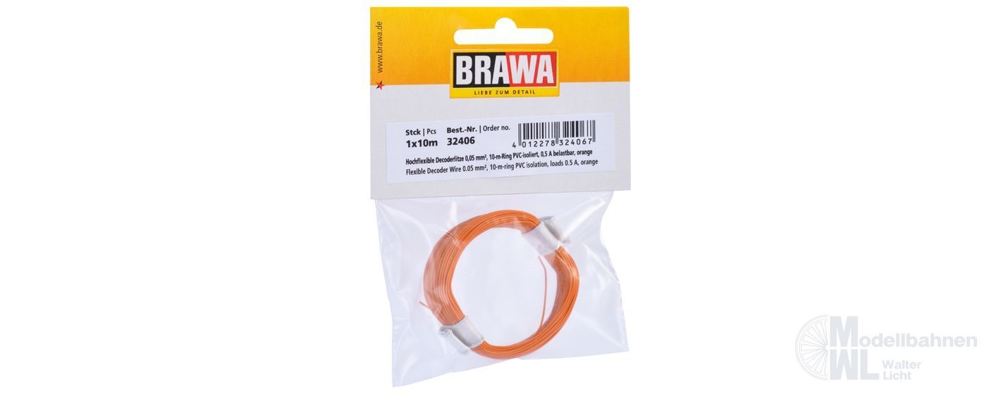 Brawa 32406 - Decoderlitze 0.05qmm orange 10 Meter