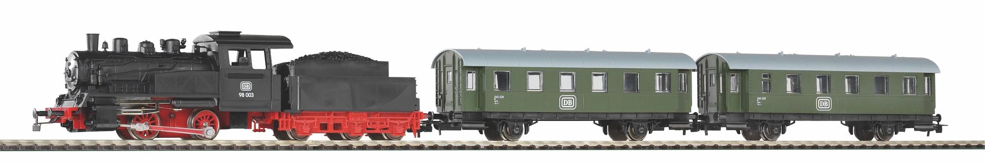 Piko 57112 - Startset Lok + Tender + Personenwagen A-Gleis mit Bettung H0/GL