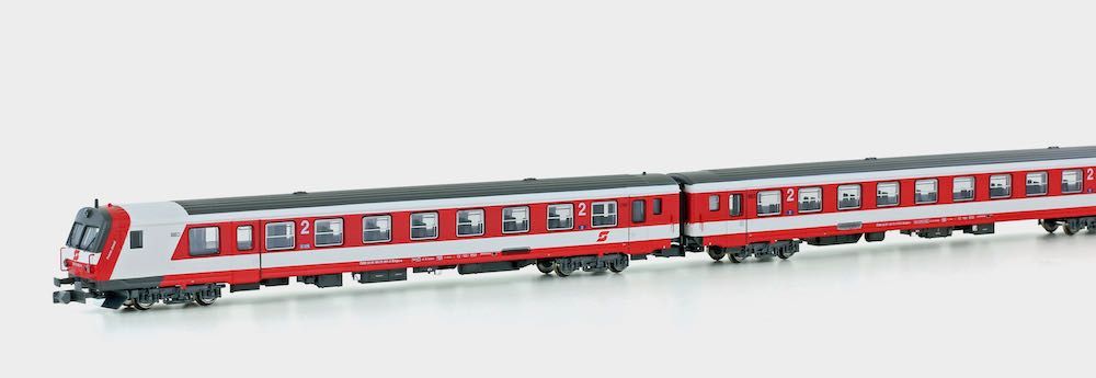 Jägerndorfer Modellbahn 60370 - Inlandsreisezugwagen Set ÖBB Ep.VI 3.tlg. Steuerwagen / 2x.2.Kl.Sparlack N 1:160