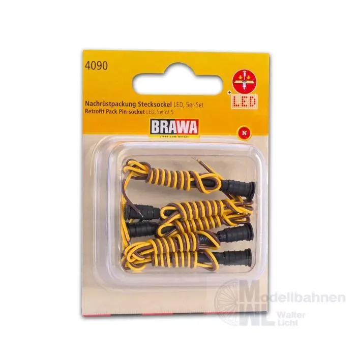 Brawa 83090 - Nachrüstpackung LED-Stecksockel ohne Leuchte [5er-Set] N 1:160