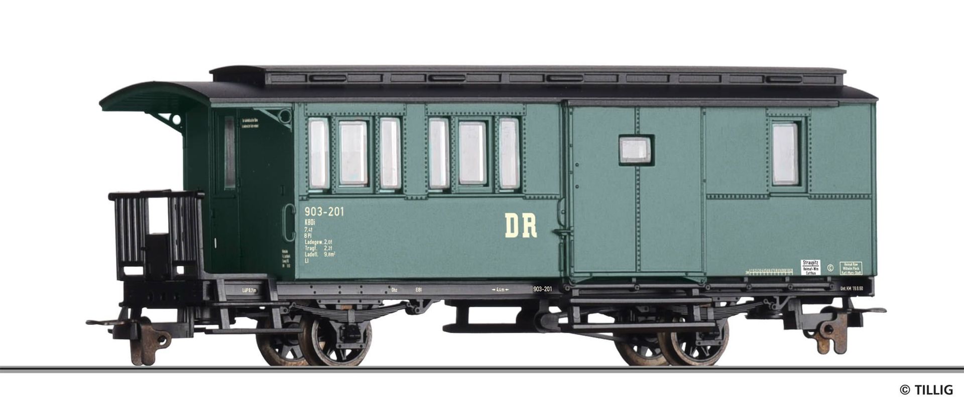 Tillig 13956 - Personenwagen mit Gepäckabteil DR Ep.III KBDi H0m