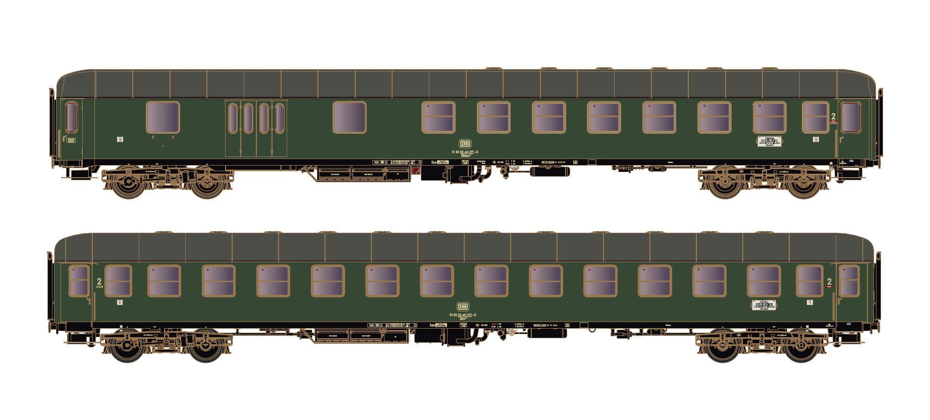 Hobbytrain 43038 - Personenwagen Set DB Ep.IV D1213 Dortmund Oberstdorf 1974 2..tlg. H0/GL